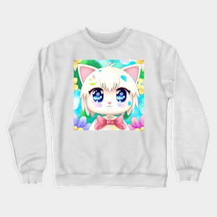 Anime Kawai White Kitten With a Bow Crewneck Sweatshirt